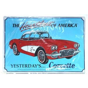 Vintage LOOK Tin Metal Sign The Heartbeat Of America  Yesterday's Corvette